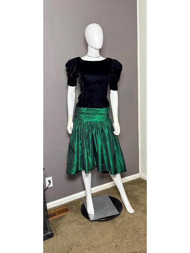 1980's Velvet + Taffeta Drop Waist Party Dress Elphaba Prom By Miadalia Xs/S
